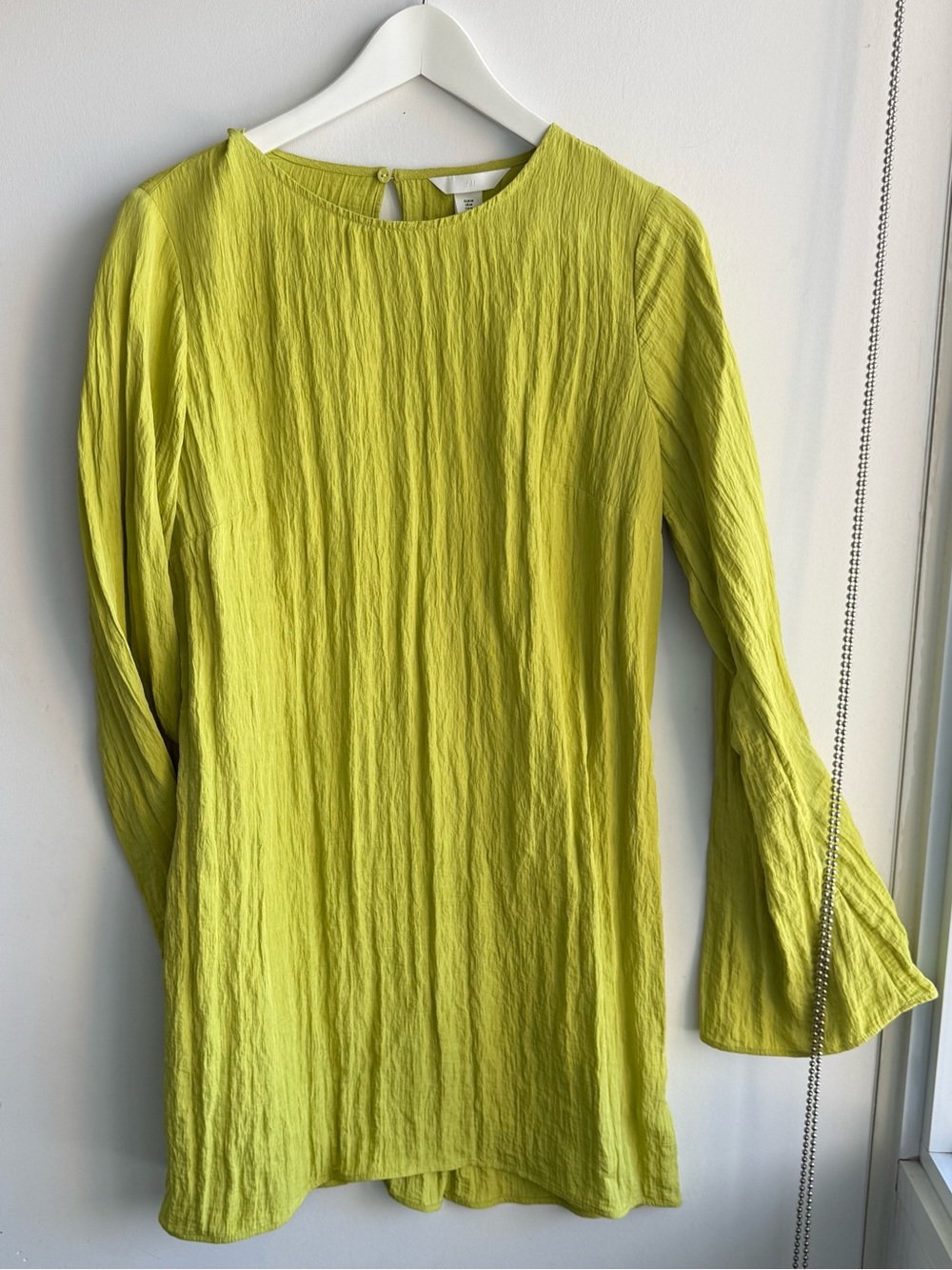 H&M Bright Lime Long-Sleeve Crinkle Dress